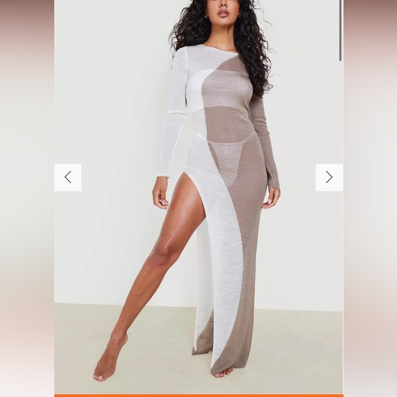 SHEER KNIT CONTRAST SLIT MAXI BEACH DRESS - Picture 3 of 8